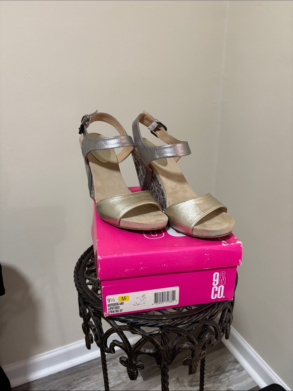 9&Co. Metallic Two-Tone Wedge Sandals - Silver and Gold